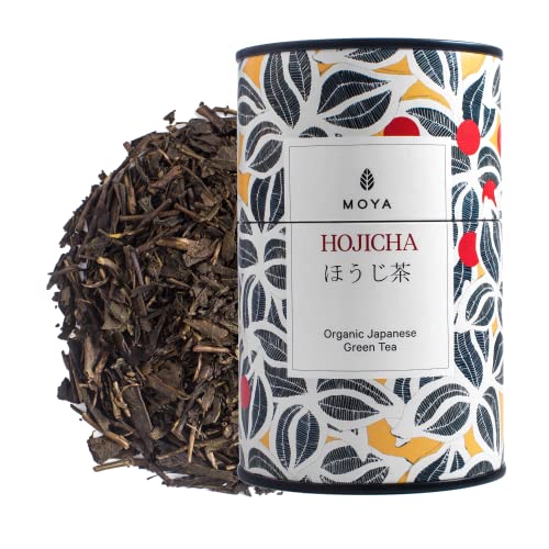 Organischer Moya Lose Blätter Tee Hojicha | 60g | Japanischer Gerösteter Grüner Tee | Vegetarisch und Vegan Freundlich | in mehrfarbiger Metalldose | Perfekt Geschenk von Moya Matcha