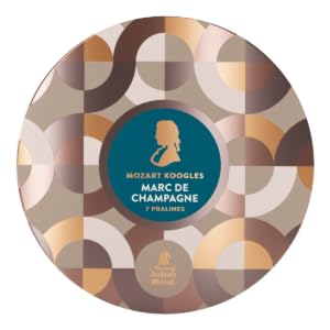 Mozart Koogles, Marc de Champagne, 7-pack gift box, Mozart balls from dark chocolate, filled with marzipan, almonds, hazelnut and dark nougat creme, 119g Mozart Koogles, Marc de Champagne, 7-pack gift box, Mozart balls from dark chocolate, filled with marzipan, almonds, hazelnut and dark nougat creme, 119g von Mozart Koogles