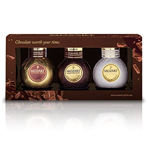 Mozart Sahnelikör Probierset 3 x 50 ml Cream Chocolate, White Chocolate & Dark Chocolate mit belgischer Premiumschokolade von Mozart