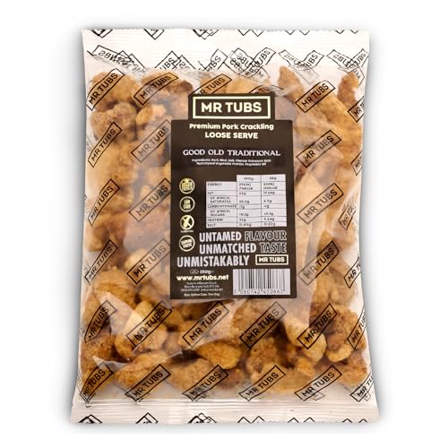 Mr Tubs Pork Crackling - 250g-Tüte - Premium Schweinekrusten Snack, – Glutenfreier, Proteinreicher, Kohlenhydratarmer, Ketofreundlicher Snack (250g, Traditional) von Mr Tubs Pork Crackling