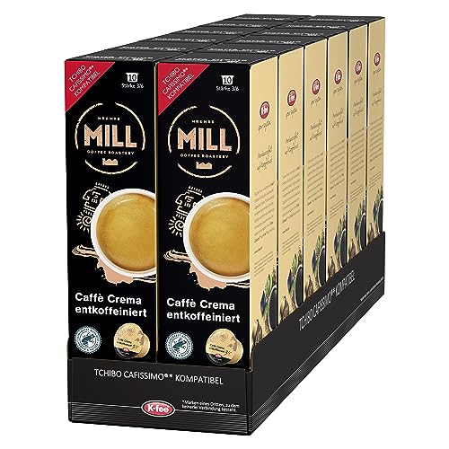 Mr & Mrs Mill Kaffeekapseln Caffé Crema entkoffeiniert, Stärke 3/6, kompatibel mit K-fee & Tchibo Cafissimo, Rainforest Alliance zertifiziert, 120 Kapseln (12 x 10) von Mr & Mrs Mill