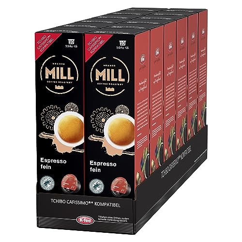 Mr & Mrs Mill Kaffeekapseln Espresso fein, Stärke 4/6, kompatibel mit K-fee & Tchibo Cafissimo*, Rainforest Alliance zertifiziert, 120 Kapseln (12 x 10) von Mr & Mrs Mill