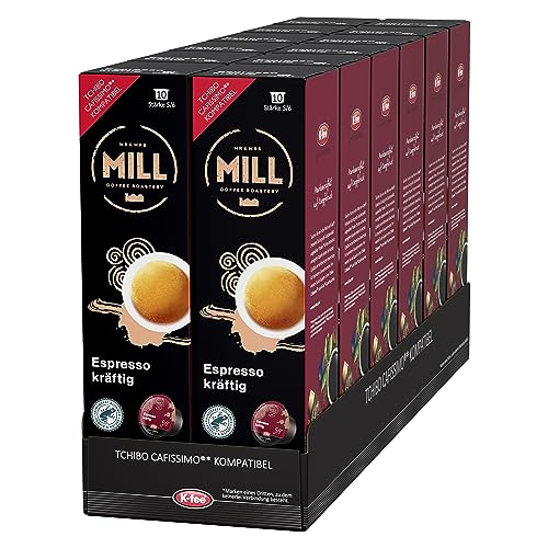 Mr & Mrs Mill Kaffeekapseln Espresso kräftig, Stärke 5/6, kompatibel mit K-fee & Tchibo Cafissimo*, Rainforest Alliance zertifiziert, 120 Kapseln (12 x 10) von Mr & Mrs Mill