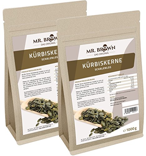 2 kg Kürbiskerne ShineSkin, natur, schalenlos, zum Backen, Kochen und Garnieren von MR. BROWN