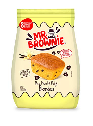 Mr. Brownie Blondies mit Schokostückchen | 8 Brownies pro Packung | auch warm ein Genuss | köstliches Feingebäck | ohne Palmöl | 200g Mr. Brownie Blondies mit Schokostückchen | 8 Brownies pro Packung | auch warm ein Genuss | köstliches Feingebäck | ohne Palmöl | 200g von Mr. Brownie
