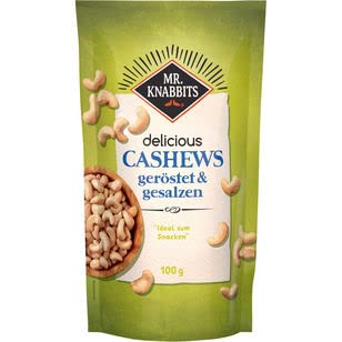 Mr.Knabbits delicious Cashews geröstet & gesalzen, 12er Pack (12 x 100g) von Mr. Knabbits