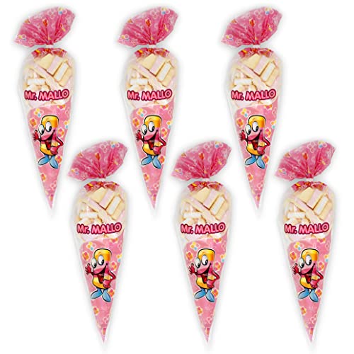 Mr. Mallo Marshmallow Spitzbeutel | Schaumzucker Bunte Mischung für Geburtstage Karneval Partys | praktisch mit Clip Verschluss (6x250g) von Mr. Mallo