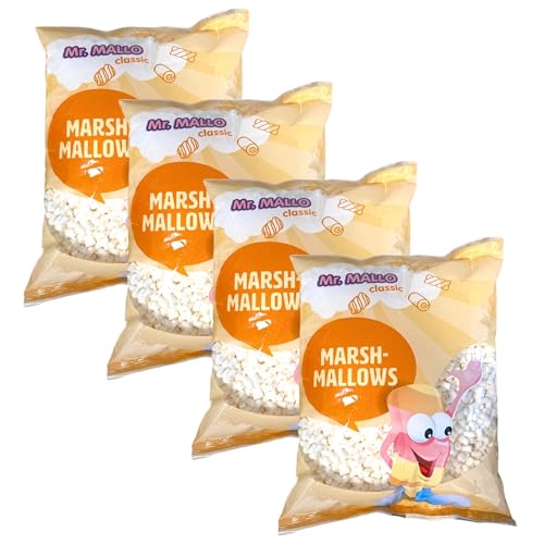 Mr. Mallo Mini Marshmallows 4x 1000g | Schaumzucker-Ware | Mäusespeck | Großverpackung softe Süßigkeit zum Backen, Kakao von Mr. Mallo