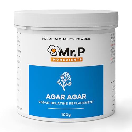 Mr.P Ingredients Agar Agar 100g Pulver Gelatine-Ersatz Ideal für die herstellung von Gelee Mousse Geliermittel Vegan Vegetarisch Halal Koscher Nicht-GVO von Mr.P Ingredients