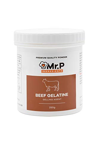 Mr.P Ingredients Rindergelatine 250g Pulver Beef Gelatine Powder Geliermittel Ideal Für Die Herstellung Von Gelees, Gelatinendesserts, Mousse, Saucen, Fleisch Anwendungen, Marshmallows Halal Nicht-GVO von Mr.P Ingredients