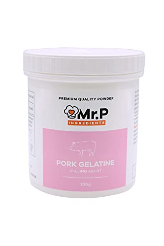 Mr.P Ingredients Schweinegelatine 250g Pulver Pork Gelatine Powder Geliermittel Ideal Für Die Herstellung Von Gelees, Gelatinendesserts, Mousse, Saucen, Fleisch Anwendungen, Marshmallows Nicht-GVO von Mr.P Ingredients