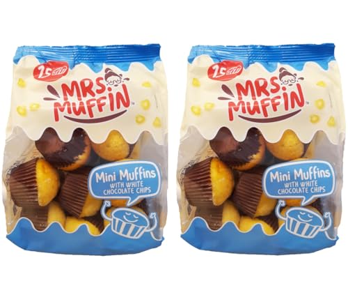 Mrs. Muffin Mini Muffins With White Chocolate Chips Mini Muffins Mit Weißen Schokostückchen Vorteilspackung 2 x 225g von Mrs. Muffin