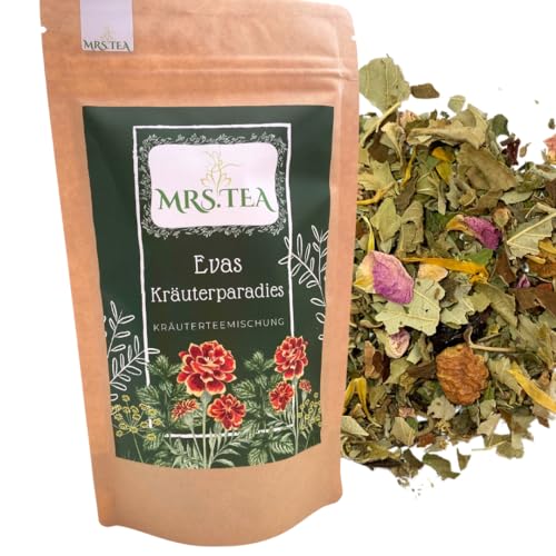 Mrs. Tea Evas Kräuterparadies | Kräutertee | Fenchel Anis Pfefferminze Spitzwegerich | Wohltuend bei Erkältungen | Premium Loser Tee | Vegan | Glutenfrei | Laktosefrei | 60g von Mrs. Tea