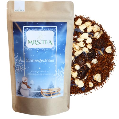 Mrs. Tea Schneegestöber Weihnachtstee 130 g | Wintertee | Roibuschtee mit Marzipangeschmack von Mrs. Tea