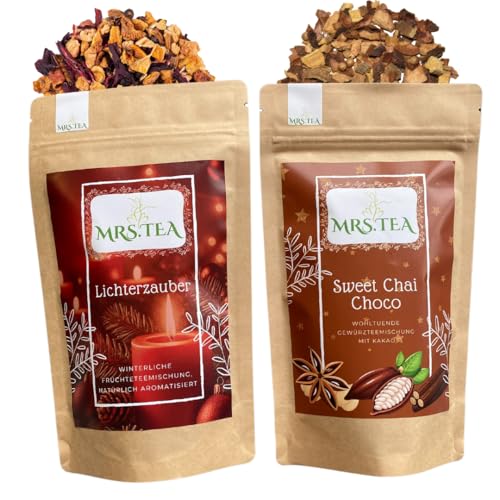 Mrs. Tea Weihnachtstee: Lichterzauber Früchtetee und Sweet Chai Choco, loser Tee, je 100 gramm, Ohne Zuckerzusatz, vegan, Laktosefrei, handverpackt Mrs. Tea Weihnachtstee: Lichterzauber Früchtetee und Sweet Chai Choco, loser Tee, je 100 gramm, Ohne Zuckerzusatz, vegan, Laktosefrei, handverpackt von Mrs. Tea