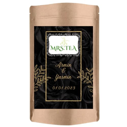 Personalosierter loser Tee | Geschenk Hochzeit Verlobung | Gastgeschenk | Mitgebsel | Mrs. Tea China Jasmin 100g 25 Stück (Schwarze Rosen) von Mrs. Tea