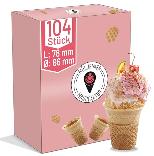 MyNaschbar Waffelbecher VEGAN rund, 104 Stück, 78 mm lang, Ø66 mm – Knusprige Softeisbecher zum Befüllen mit Doppelrand – für Eis, Softeis oder als Backform für Muffin & Cupcakes von Mülheimer Manufaktur
