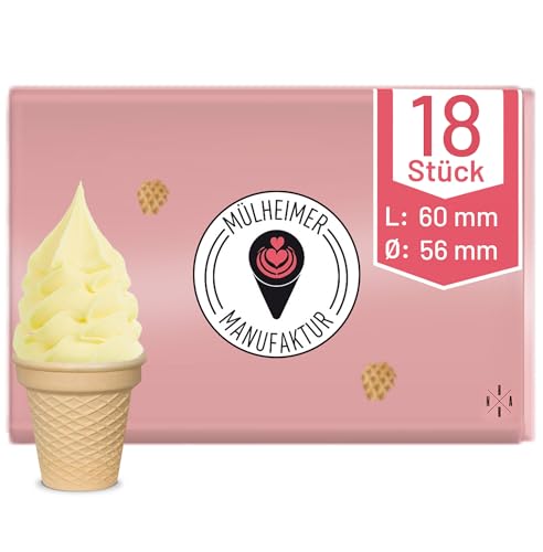 MyNaschbar Halbsüße Softeisbecher VEGAN rund, 18 Stück, 60 mm lang, Ø56 mm – Knusprige Waffelbecher zum Befüllen mit Doppelrand – für Eis, Softeis oder als Backform für Muffin & Cupcakes von Mülheimer Manufaktur
