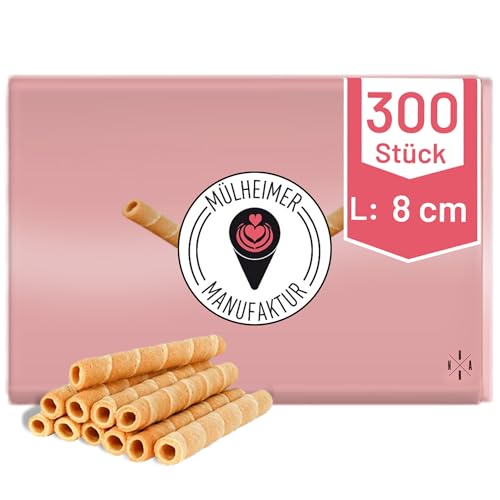 MyNaschbar Knusprige Hohlhippe 300 Stück, 8 cm lang, VEGAN – Waffelröllchen – Essbare Eiswaffel perfekt für Eisbecher, Garnierung, Deko & Co. – Eiswaffeln in Eisdielen-Qualität von Mülheimer Manufaktur