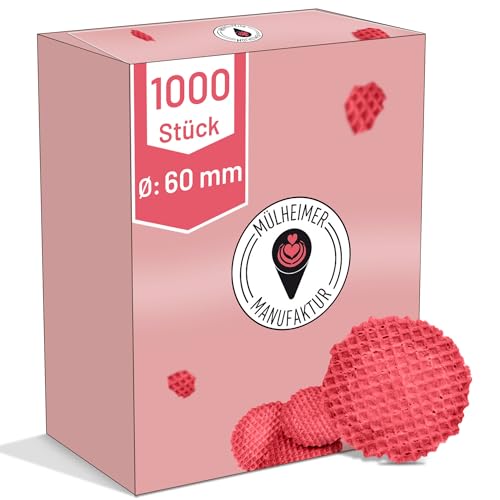 Knuspertaler Rundwaffeln Rot - Inhalt: 1000 Stück - rund 60mm Durchmesser - Knusprige Eiswaffel zum Dekorieren von Eisbechern - Preis pro Waffel 0,03 € - Mülheimer Manufaktur Eiswaffeln von Muelheimer Manufaktur Eiswaffeln