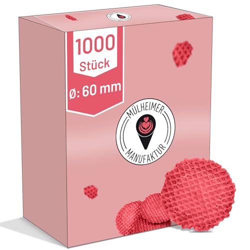 MyNaschbar Knuspertaler Rundwaffel 1000 Stück, Ø 60 mm – Knusprige Eiswaffel Rot – Essbare Eiswaffel perfekt für Eisbecher, Garnierung, Deko & Co. – Eiswaffeln in Eisdielen-Qualität von Mülheimer Manufaktur