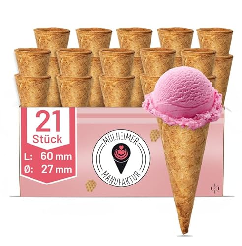 Mülheimer Manufaktur Eiswaffeln - Mini Eiswaffel Hörnchen mit Rand - 80 Stück - 60xØ27mm - Süße Mini Eiswaffeln für Eisbecher, Deko & Co. von Mülheimer Manufaktur