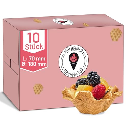 Vegane Gourmet Waffelschale Maxicup | 70xØ180mm | 10 Stück | Knuspriger Waffelbecher - Schale - für Eisbecher, Obstsalat oder Dessert & Snack von Muelheimer Manufaktur Eiswaffeln