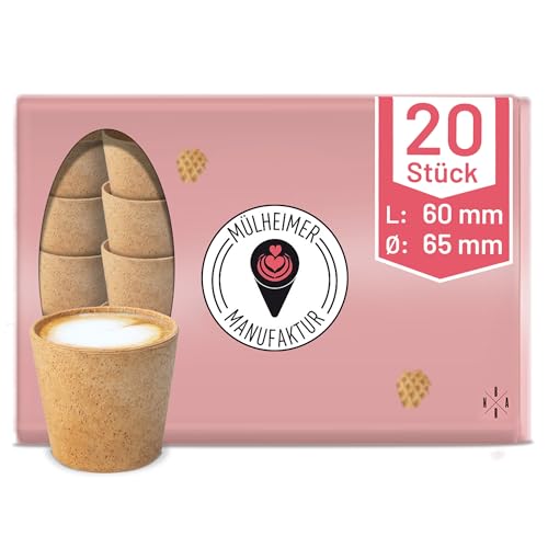 MyNaschbar Bio Kaffeetasse essbar, 20 Stück, 110 ml, 60 mm lang, Ø 65 mm –Espresso Tasse, Waffelbecher Vegan von Mülheimer Manufaktur