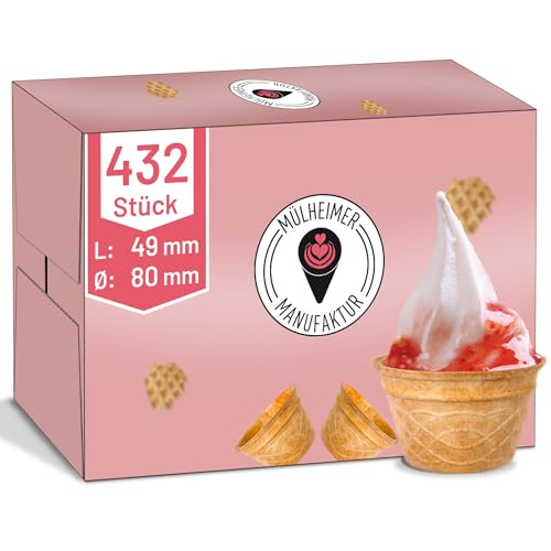 MyNaschbar Waffelbecher rund, 432 Stück,120 ml, 49 mm lang, Ø80 mm – Knusprige Softeisbecher zum Befüllen – für Eis, Softeis oder als Backform für Muffin & Cupcakes von Mülheimer Manufaktur