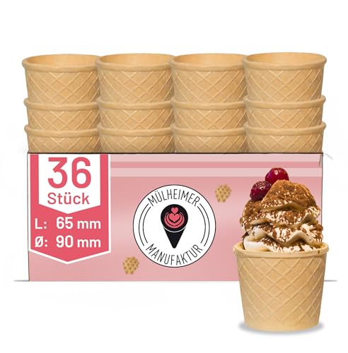 MyNaschbar Waffelbecher VEGAN rund, 36 Stück, 250 ml, 65 mm lang, Ø90 mm – Knusprige Softeisbecher zum Befüllen – für Eis, Softeis oder als Backform für Muffin & Cupcakes von Mülheimer Manufaktur