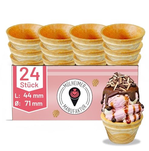 Waffelbecher 80ml | 44xØ71 mm essbare Muffincup | Eisbecher (24 Stück) von Mülheimer Manufaktur