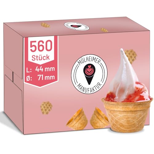 MyNaschbar Waffelbecher rund, 560 Stück, 80 ml, 44 mm lang, Ø71 mm – Knusprige Softeisbecher zum Befüllen – für Eis, Softeis oder als Backform für Muffin & Cupcakes von Mülheimer Manufaktur