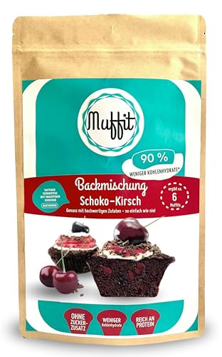 Muffit Schoko-Kirsch Backmischung für 6 Muffins | DIE lowcarb Muffin-Backmischung | ohne Weizenmehl und Zuckerzusatz | proteinreich | für Deinen leckeren, saftig und fluffigen Kuchengenuss von Muffit