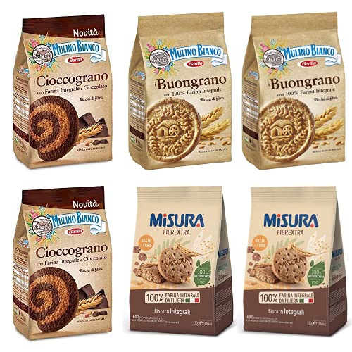 2x Mulino Bianco Cioccograno Vollkorn kekse mit schokolade 350g + 2x Misura Fibraextra Integrali Vollkorn kekse 330 g + 2x Mulino Bianco kekse Buongrano 100% Vollkorn 350g biscuits von Mulino Bianco