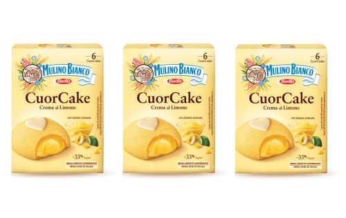 3x Barilla Mulino Bianco Cuor Cake Snack gefüllt mit Zitronencreme ( 6 x 35g ) 210g Mini Kuchen mit italienischen Zitronen ohne Palmöl Biskuitkuchen von Mulino Bianco