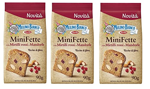 3x Mulino Bianco Mini Fette Biscottate con farina integrale, mirtilli rossi, mandorle e semi di girasole Zwieback mit Vollkornmehl, Preiselbeeren, Mandeln und Sonnenblumenkernen 90g von Mulino Bianco