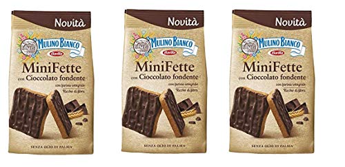 3x Mulino Bianco Mini Fette con Cioccolato fondente e farina integrale Zwieback mit dunkler schokolade und vollkornmehl Kekse gebackenem brot biscuits 110g ohne Palmöl von Mulino Bianco