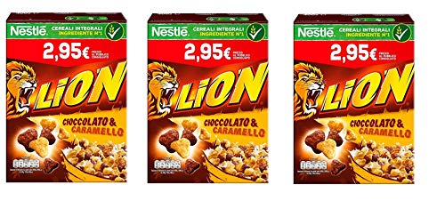 3x Nestlé Lion Cereali Integrali Cioccolato e Caramello Getreide Vollkorn Cereals mit Schokolade und Karamell 400g von Mulino Bianco