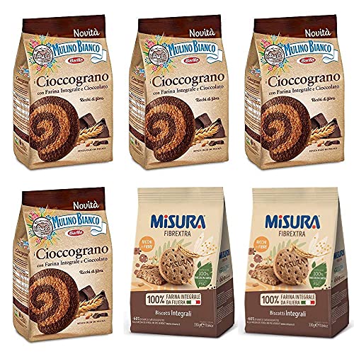 4x Mulino Bianco Cioccograno Vollkorn kekse mit schokolade 350g + 2x Misura Fibraextra Integrali Vollkorn kekse 330 g von Mulino Bianco