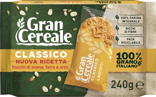 6x Barilla Mulino Bianco Gran Cereale Classico Kekse mit Haferflocken Dinkel und Gerste 240g Biscuits Vollkornkekse mit Cereals Flocken ( 6 x 4 Kekse ) von Gran Cereale