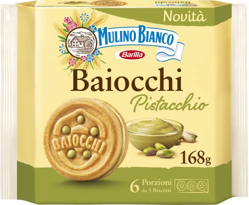 Mulino Bianco Baiocchi Pistazienkekse, Pistazienkekse und Mürbeteig Ideal zum Frühstück oder Snack, Palmölfrei, 6 Portionen von 3 Keksen von Mulino Bianco