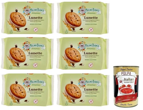 6x Mulino Bianco Lunette Tortina Senza Glutine,Glutenfreier Kuchen mit Vollkornreismehl und Schokoladentropfen,140g Packung,jede Packung enthält 4 Kuchen + Italian Gourmet Polpa di Pomodoro 400g Dose 6x Mulino Bianco Lunette Tortina Senza Glutine,Glutenfreier Kuchen mit Vollkornreismehl und Schokoladentropfen,140g Packung,jede Packung enthält 4 Kuchen + Italian Gourmet Polpa di Pomodoro 400g Dose von Mulino Bianco