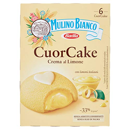 Barilla Mulino Bianco Cuor Cake Snack gefüllt mit Zitronencreme ( 6 x 35g ) 210g Mini Kuchen mit italienischen Zitronen ohne Palmöl Biskuitkuchen von Mulino Bianco
