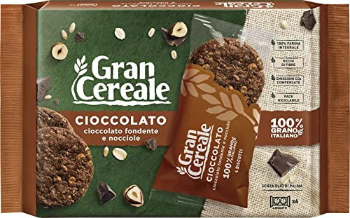 Barilla Mulino Bianco Gran Cereale Cioccolato Kekse mit dunkler Schokolade und Haselnüssen 216g Biscuits ( 6 x 4 Kekse ) ohne Palmöl 100% Vollkornmehl von Mulino Bianco