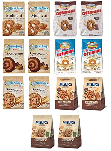 KIT Vollkornkekse Mulino Bianco 2x Molinetti + 2x Cioccograno + 2x Buongrano + Divella 2x Ottimini + 2x Ottimini Gocce di Cioccolato + Misura 2x Biscotti Gocce di Cioccolato + 2x Biscotti Integrali von Mulino Bianco