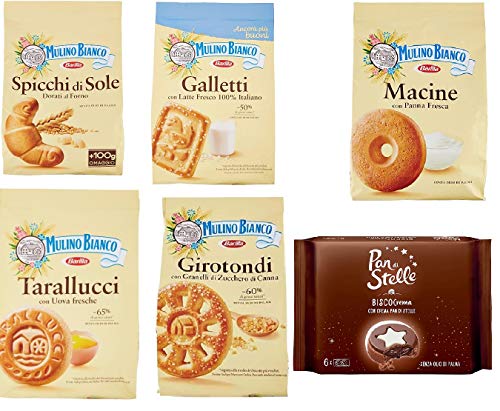 Mulino Bianco Frühstückskekse Test Pack 5x 350g 1x 168g Macine Galletti Spicchi di Sole Grotondi tarallucci Biscocrema von Mulino Bianco