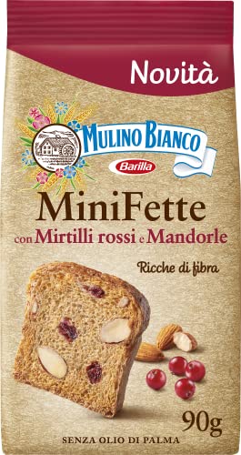 Mulino Bianco Mini Fette Biscottate con farina integrale, mirtilli rossi, mandorle e semi di girasole Zwieback mit Vollkornmehl, Preiselbeeren, Mandeln und Sonnenblumenkernen 90g von Mulino Bianco