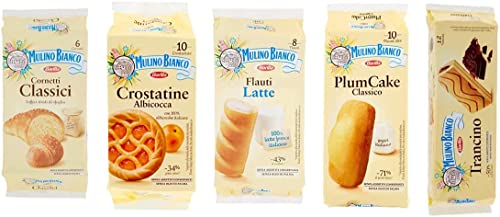 Mulino Bianco classici Testpaket Cornetti Trancino Crostatina albicocca Flauti latte Plumcake von Mulino Bianco