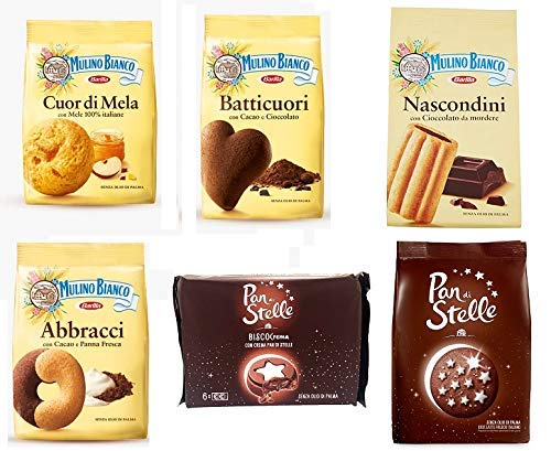 TESTPAKET Mulino Bianco Kekse Italien cookies 6 Vielzahl von Keksen Biscocrema Pan di Stelle Abbracci Batticuori Nascondini Cuor di mela von Mulino Bianco