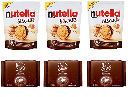 TESTPAKET gefüllte Kekse Ferrero Nutella Biscuits ( 3 x 304g ) - Mulino Bianco Pan di Stelle Biscocrema ( 3 x 168g ) 6 Stück biscuits cookies Italienische Kekse von Mulino Bianco